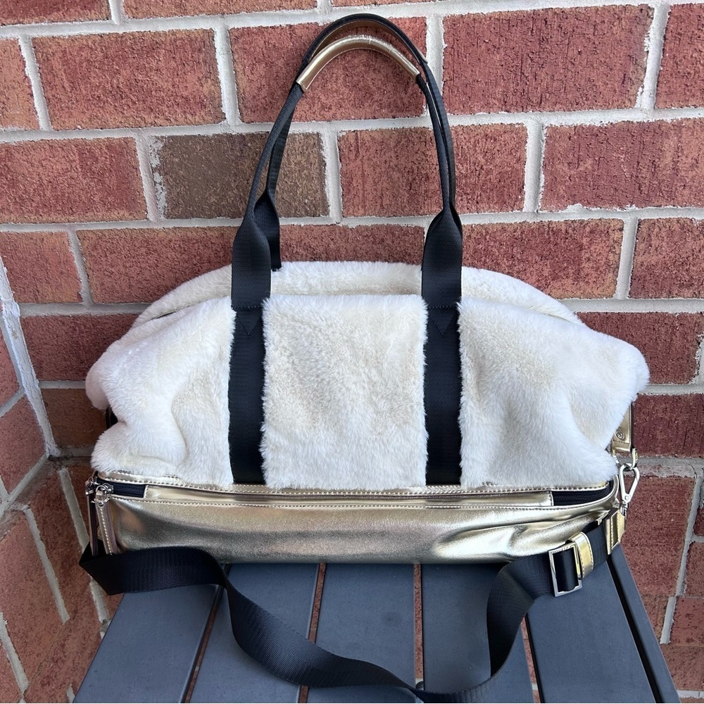 G.I.L.I. Weekender Bag Faux Shearling & Metallic Gold Duffel